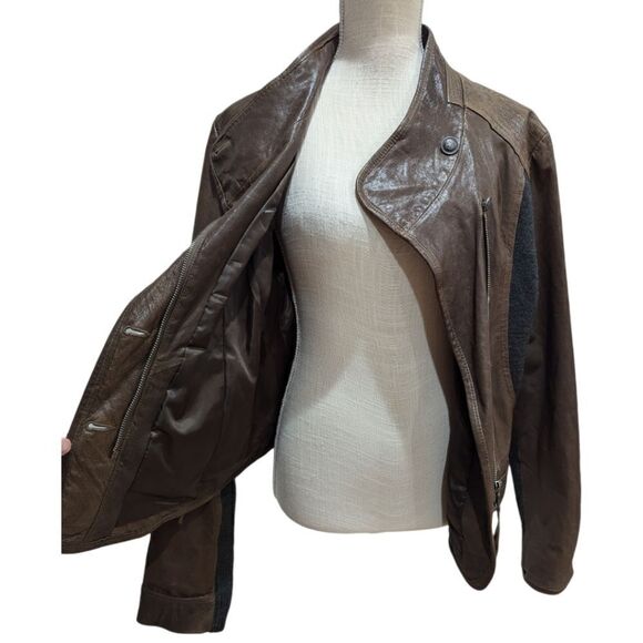 Via Spiga Womens 100% Leather Asymmetrical Moto Jacket Zip Up Dark Brown Size XL - Picture 7 of 13